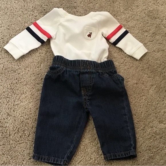 Carter’s set, jeans and flannel shirt, Janie and Jack top, Size 0 to 3M Bundle. - Picture 8 of 8